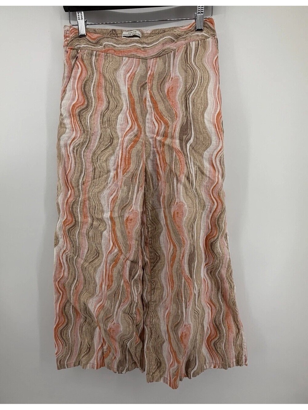 Rachel Zoe Women’s M 100% Linen Wide Leg Pants Abstract Wave Print
